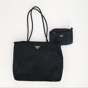 Prada Nylon City black tote bag with wallet purse